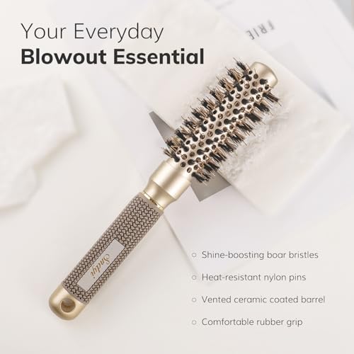 Sndyi Small Round Brush for Blow Out, Nano Thermal Ceramic Ionic Round Hair Brush with Boar Bristles, Boost Shine & Volume, For Short Hair with Quick Blow Drying & Salon Styling -2 Inch, Barrel 1 Inch - Image 2