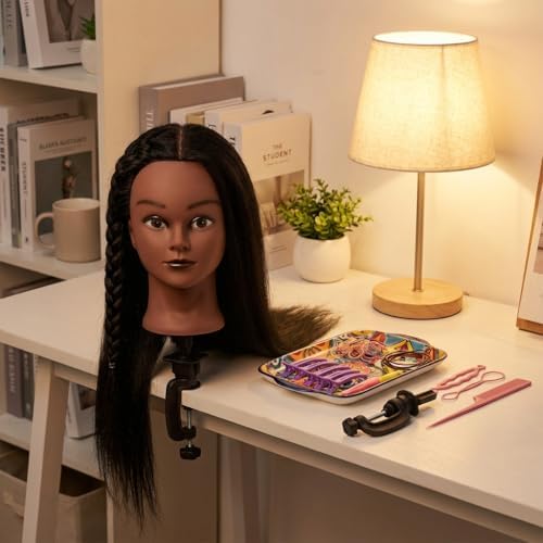 100% Real Hair Mannequin Head Training Head Manikin Cosmetology Doll Head for Hairdresser Practice Braiding Hair Styling with Clamp stand (16 -Inch) - Image 4