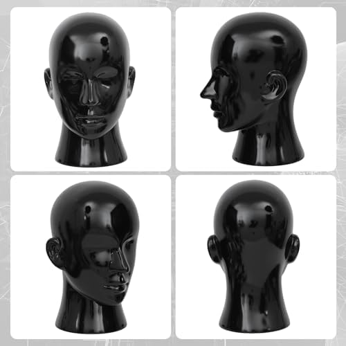 Male Mannequin Head Professional PVC Manikin Head for Display Wigs Hats Headphone Mask Sunglasses Scarf Jewelry Display Stand (Bright Black) - Image 3