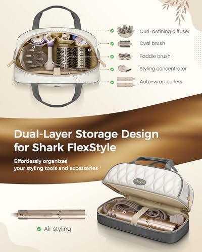 Mancro Carrying Case for Shark FlexStyle, Quilted Hair Tools Travel Bag | with Heat-Resistant Mat, Travel Case for Dyson Airwrap & Shark FlexFusion, Hair Dryer Organizer for Women, Ivory Gray - Image 2