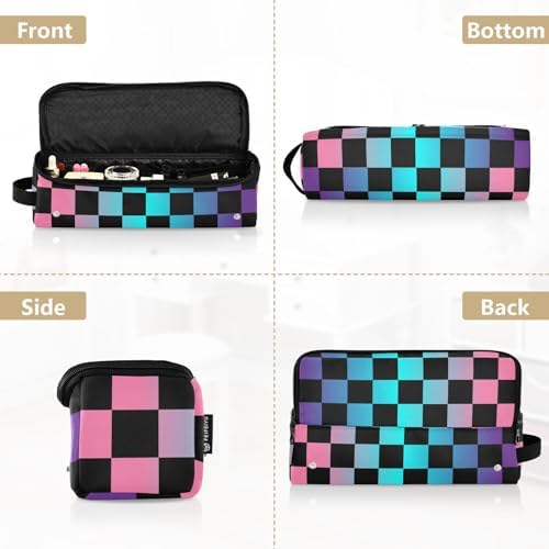 Checkerboard Plaid Colorful Hair Tools Travel Bag Carrying Case Portable Travel Organizer Pouch with Heat Resistant Mat for Flat Irons Hair Dryer Curling Iron - Image 5