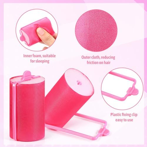 Syhood 18 Pcs Satin Foam Hair Rollers for Women Pink, 1.42 Inch - Image 3