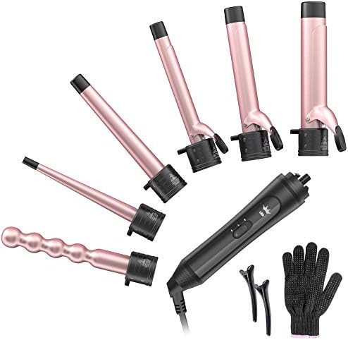 6-in-1 Curling Iron, Professional Instant Heat Up Hair Curling Wand Set with 6 Interchangeable Ceramic Barrels (0.35'' to 1.25'') and 2 Temperature Adjustments, Heat Protective Glove & 2 Clips by Duomishu