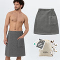 Luxury Organic Japanese Cotton Waffle Body Towel Wrap for Men | Sauna, Spa, Onsen, Shower Towel with Adjustable Snap Closure and Pocket | Ultra Plush 450 GSM (Smoke, L/XL) by KOSMU