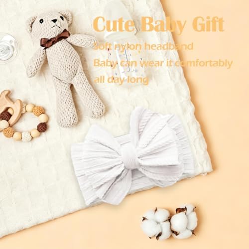 Baby Bows Headbands Soft Nylon Handmade Hair Accessories for Newborn Infant Toddler Kids (White, Large) - Image 5