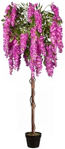 5ft Artificial Wisteria Tree, Fake Tree with Firmly Attached Blooms for Less Shedding, Faux Trees Indoor Outdoor Home Office Living Room Decor, Potted Floor Plant by LeafVerse
