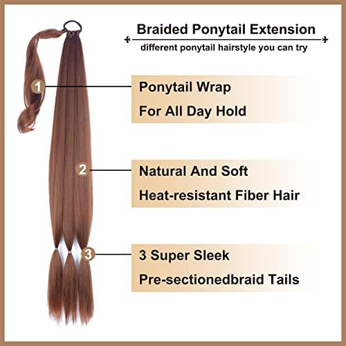 Braided Ponytail with Hair Tie Straight Wrap Around Hair Ponytail Extension - Image 3