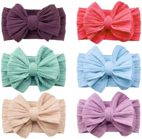 Baby Bows Headbands Soft Nylon Handmade Hair Accessories for Newborn Infant Toddler Kids (6 Mixed Purple, Large) by YWAOAIJD