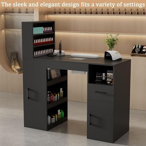Professional Nail Desk for Nail Tech with Storage Cabinet and Fan – Modern Nail Table for Salon, Nail Tech Table with Drawer, Armrest & Dust Collector,Manicure Table Nail Desk (Black) - Image 7