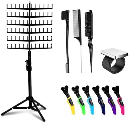Laflare Standing Braid Hair Organizer – 144 Pegs Hair Extension Holder, Divider & Display Stand for Hair Braiding, Height Adjustable Rack, Easy to Assemble (Black-Combo) by LAFLARE