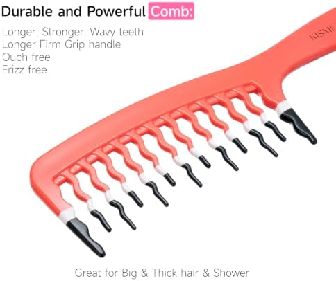 Big Hair Tools Extra Large Wide Tooth Comb for Thick, Curly, Wavy or Long Hair - Frizz-Free Detangling Shower Comb - Orange - Image 2