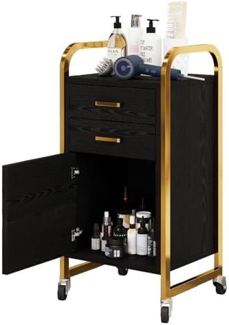 4ever2buy Salon Station for Hair Stylist, Black Rolling Salon Station Cart by 4ever2buy