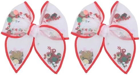 Christmas Bow for Girls Women 4in Red Elk Mesh Tulle Fable Hair Bow Alligator Clips for Teen Toddler Kids Xmas Holiday Party Dress Decor Accessory Gift Set of 2 by Miroksh