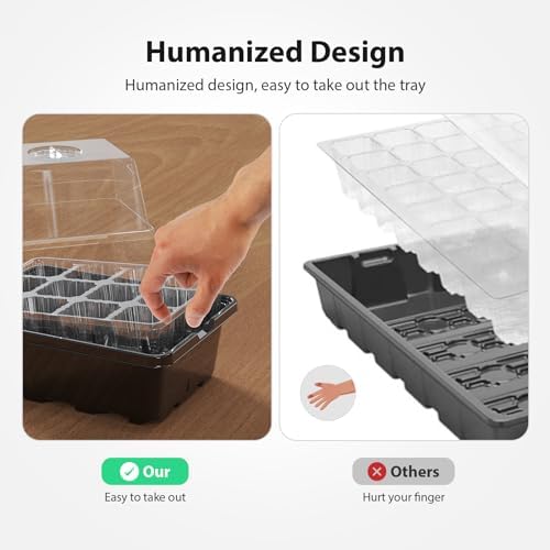 Seed Starter Tray, 20PCS Seed Starter Kit, Seedling Starter Trays with Heightened Lids for Seed Staring, Indoor Gardening Plant Germination Trays (12 Cells per Tray) Black - Image 3
