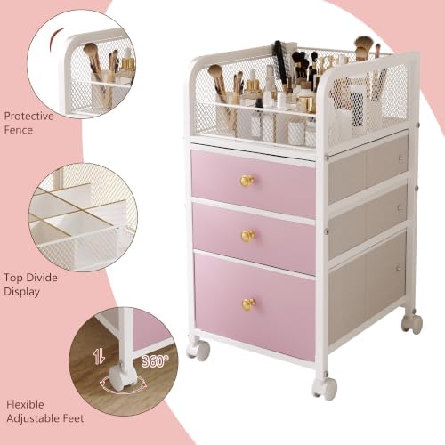 Rolling Makeup Vanity Cart Makeup Organizer with Drawers for Girls - Image 6