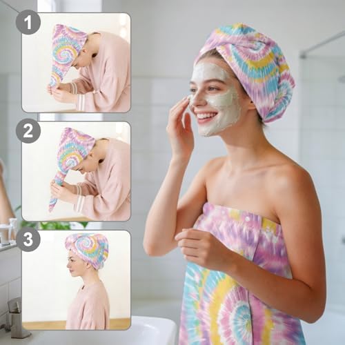 Absorbent Bath Towel Wrap Set (32 X 60 in), Blue Tie-Dye Towel Wrap - Image 6