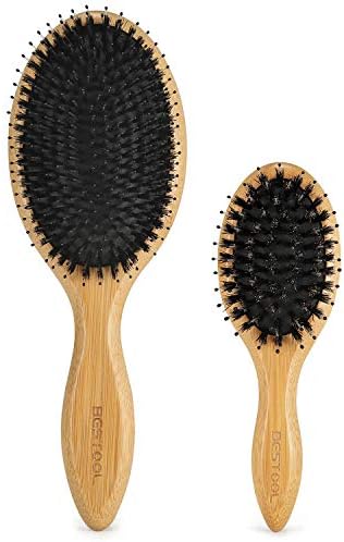 BESTOOL Hair Brush (Regular & Small), Boar Bristle Hair Brushes for Women Men Kids Thick Fine Curly Hair, Hairbrush for Detangling, Soften & Silky Shine by BESTOOL