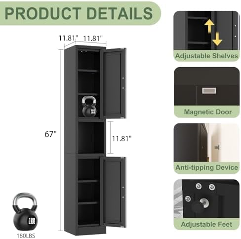 pozdeg 67" Black Tall Slim Metal Bathroom Storage Cabinet - Image 3