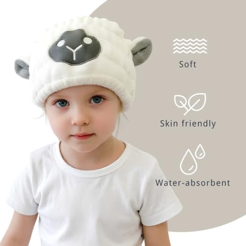 Microfiber Hair Towel Wrap for Kids, Sheep Toddler Quick Drying Cap - Image 2