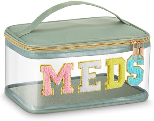 Geetery Meds Travel Bag Sage Green, Meds Chenille Letter Clear by Geetery