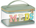 Geetery Meds Travel Bag Sage Green, Meds Chenille Letter Clear by Geetery