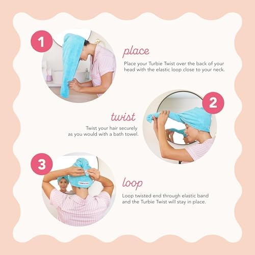 Turbie Twist Microfiber Hair Towel, Pink, Blue, Grey & White (4 Pack) - Image 4