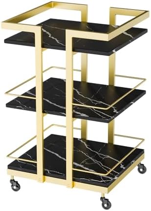 Esthetician Cart with Wheels Utility Salon Rolling Trolley, Black Gold Mobile Storage Organizer for Beauty Spa Cosmetology Massage, Tattoo Manicure Facial Tool Holder Station by OmySalon