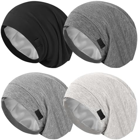 ZHENSILK 4Pcs Silk Satin Bonnets for Women Men, Adjustable Hair Wrap Slouchy Beanie Hat for Curly Hair by ZHENSILKFocusonhaircare