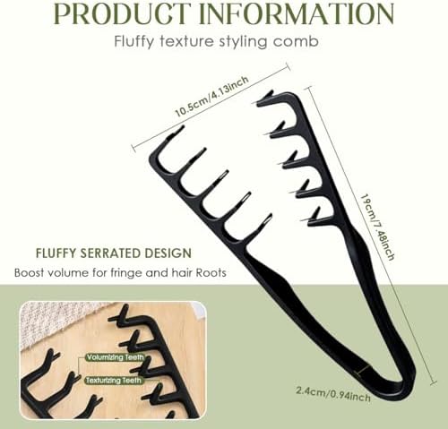 Texture Comb, Voluminous Wide-Tooth Hair Comb for Maximum Root Lift, Dual Wide & Fine Tooth Texturizing Styling Comb, Non-Slip ABS Plastic Barber Tool for Men–Black - Image 2