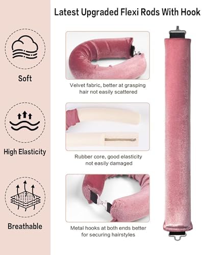 Seritant Heatless Curls Overnight with Satin Head Scarf, Velvet Hair Rollers for Blowout Look, No Heat Curling Rod for Long Thick Hair, Soft Sleep In Flexi Rods - Image 4