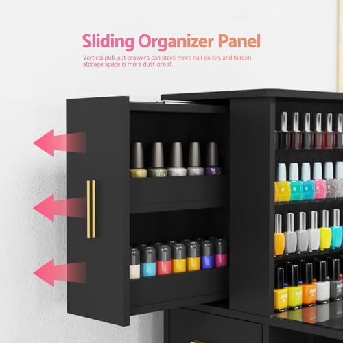 Kikihouse Nail Desk Manicure Table with Dust Collector & Glass Top (Black) - Image 4