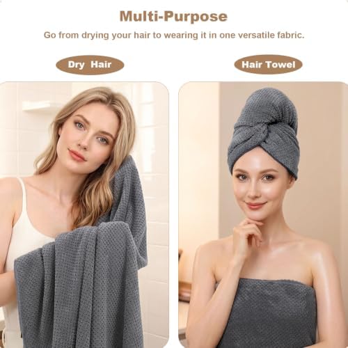 Microfiber Hair Towels, Waffle Hair Towel Set, Super Soft Highly Absorbent, Sturdy Quick Drying Turbans for Long, Thick, Curly Hair (5 Pack, 40" x 20") - Image 3