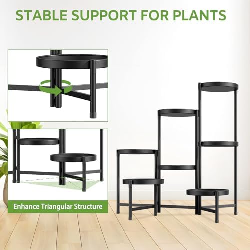 7 Tier Large Plant Stand Indoor Outdoor, 10 In Wide Tray, Black - Image 5