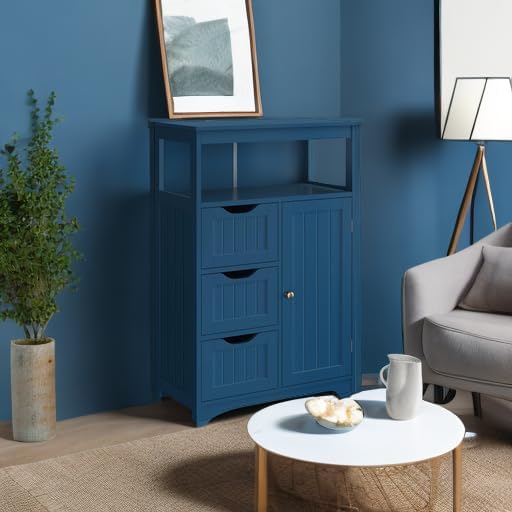 Yaheetech Small Bathroom Storage Cabinet with 3 Drawers, Navy Blue - Image 5