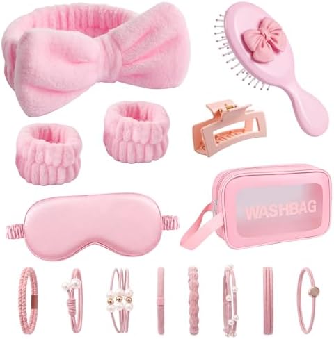 CWJCYTNSN 15 PCS Women Spa Headband and Wristband Set for Washing Face, Skincare Makeup Headband Women and Teen Girl Gifts Trendy Stuff（Pink） by CWJCYTNSN