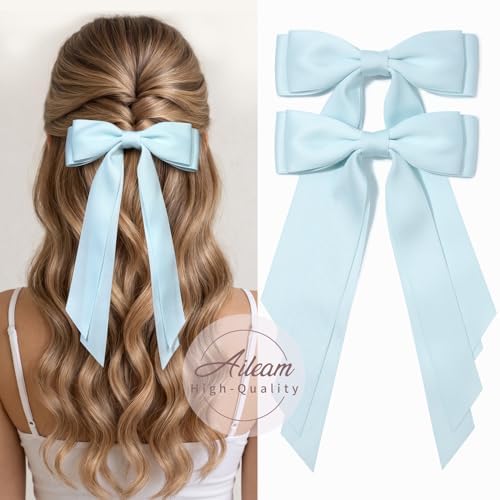 2PCS Blue Hair Bows, Large Ribbon Bow Hair Clips for Girls Women Cute Ponytail Holder Accessories for Toddlers Kids Teens - Image 6