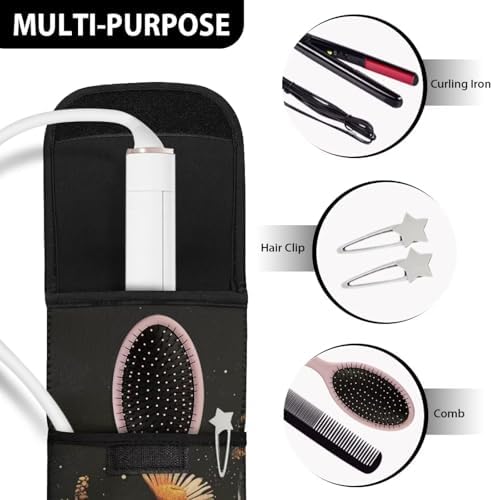 Tie-Dye Curling Iron Case Heat Resistant Travel Bag Cow Print Curling Iron Covers for Travel Portable Curling Iron Organizers and Storage Neoprene Straightener Holder - Image 7