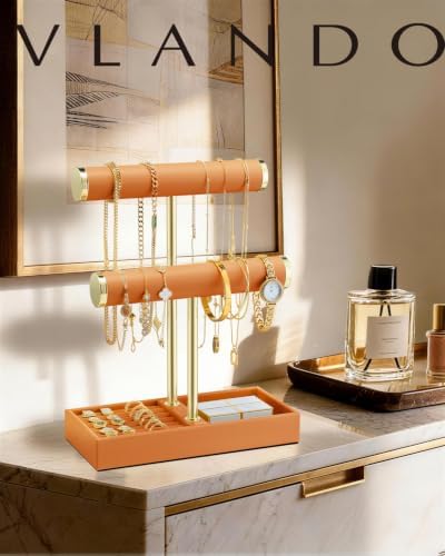 VLANDO Jewelry Organizer, 2 Tier Jewelry Bracelet Necklace Holder with Tray - Image 5