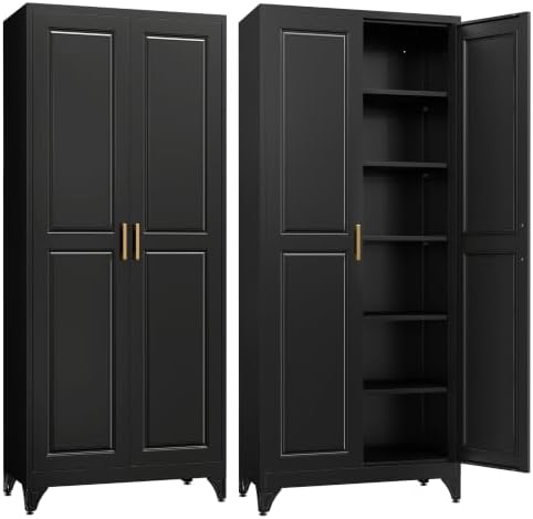 SteeLoong 75”Metal Pantry Storage Cabinet with Doors & 5 Adjustable Shelves by Steeloong