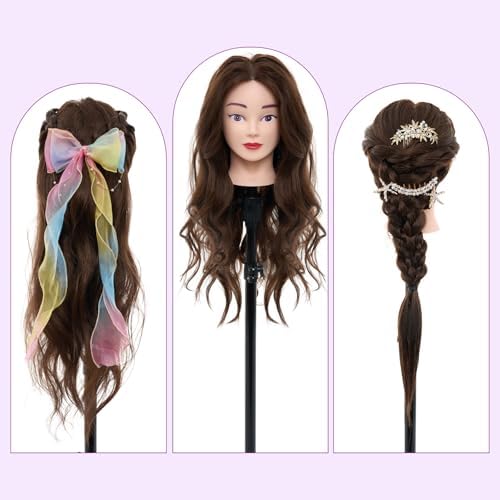 Mannequin Head with 80% Human Hair 28" Doll Head for Hair Styling#4 - Image 5