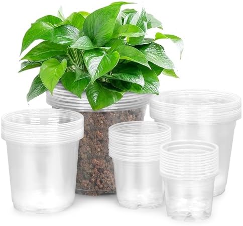 FUIJOL 50 Pack 3/4/5/6/7 Inch Clear Nursery Pots with Drainage Holes by FUIJOL