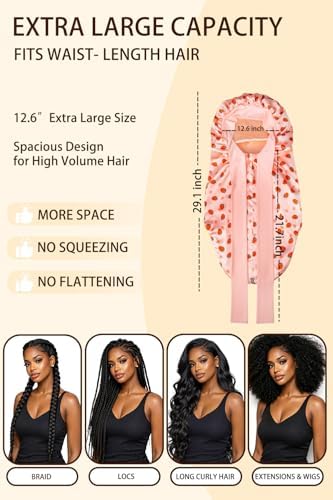 Extra Large Satin Bonnet for Braids Locs & Long Hair No Slip Tie Band Stays On All Night Sleep Cap Won’t Flatten Hair - Image 4