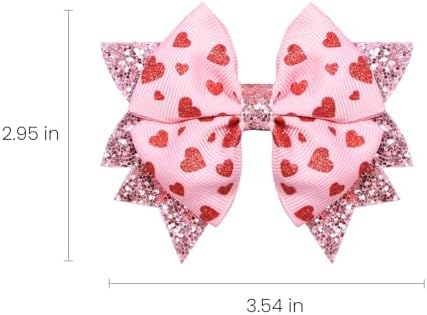 Glitter Pink Valentines Hair Bows for Girls 2pcs 3.5" Red Heart Ribbon Dressy Bow Alligator Clips for Women Wedding Party outfit Decor Accessory Her Birthday Favor Gift - Image 7