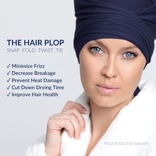 MoonstoneSeven Hair Plop - Curl Prep Wrap for Drying, Shaping & Frizz Control - Soft Cotton Lycra Hair Wrap for Wavy & Curly Hair - Reduces Frizz, Shortens Dry Time & Enhances Curl Definition - Navy - Image 2
