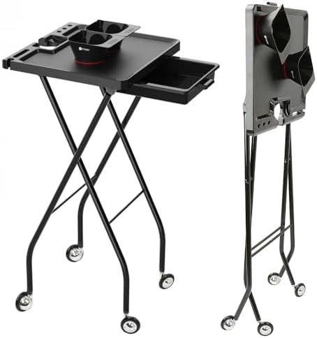 Folding Salon Rolling Tray Cart, Portable Mobile Workstation for Hairdresser, Esthetician & Tattoo Artist by STYLANCE