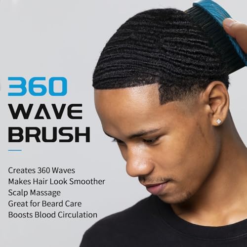 360 Curved Wave Brush For Men & Beard - Medium Hard Palm Wave Hair Brushes Wave Styler Great for Wolfing - Made with Beech Mix Boar & Nylon Bristle Brush for Barbers & Daily Use Black Hair (Blue) - Image 4