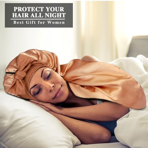 2pcs Long Satin Bonnets with Tie Band, Large Braid Bonnet Silky Hair Cap for Locs Women Sleeping, K - Image 6