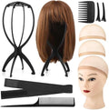 ProSuites 9 Pack Set 2 Wig Head Stand with 2 PCS Wig Brush Comb 2 Hair Net 1 Grip Band 2 Clips Set for for Travel Home Use by ProSuites