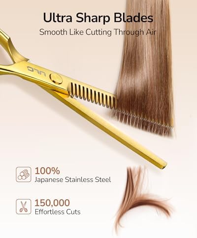 ULG Professional Texturizing & Thinning Shears - 6.5’’ Hair Cutting Scissors, Ultra Sharp Japanese Stainless Steel, Ambidextrous Ergonomic Handle for Barbers, Stylists, Salon & Home Use, Gold - Image 2