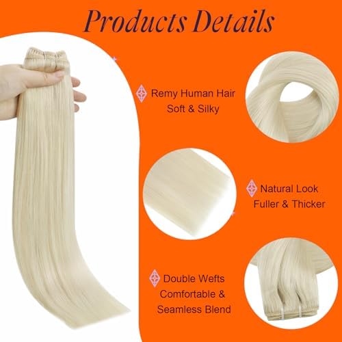 Full Shine Blonde Hair Weft Extensions Real Human Hair 12 Inch Sew In Hair Extensions Human Hair For Women Ice Blonde Human Hair Weft Hand Tied Extensions 80 Gram Sew In Human Hair - Image 3